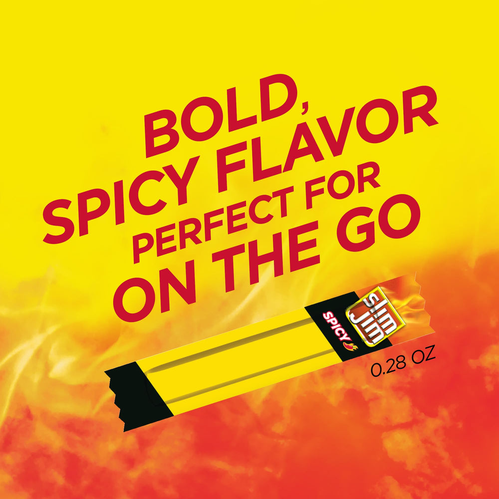 Slim Jim Spicy Snack Size Sticks nutrition panel highlights 6 g protein per serving.