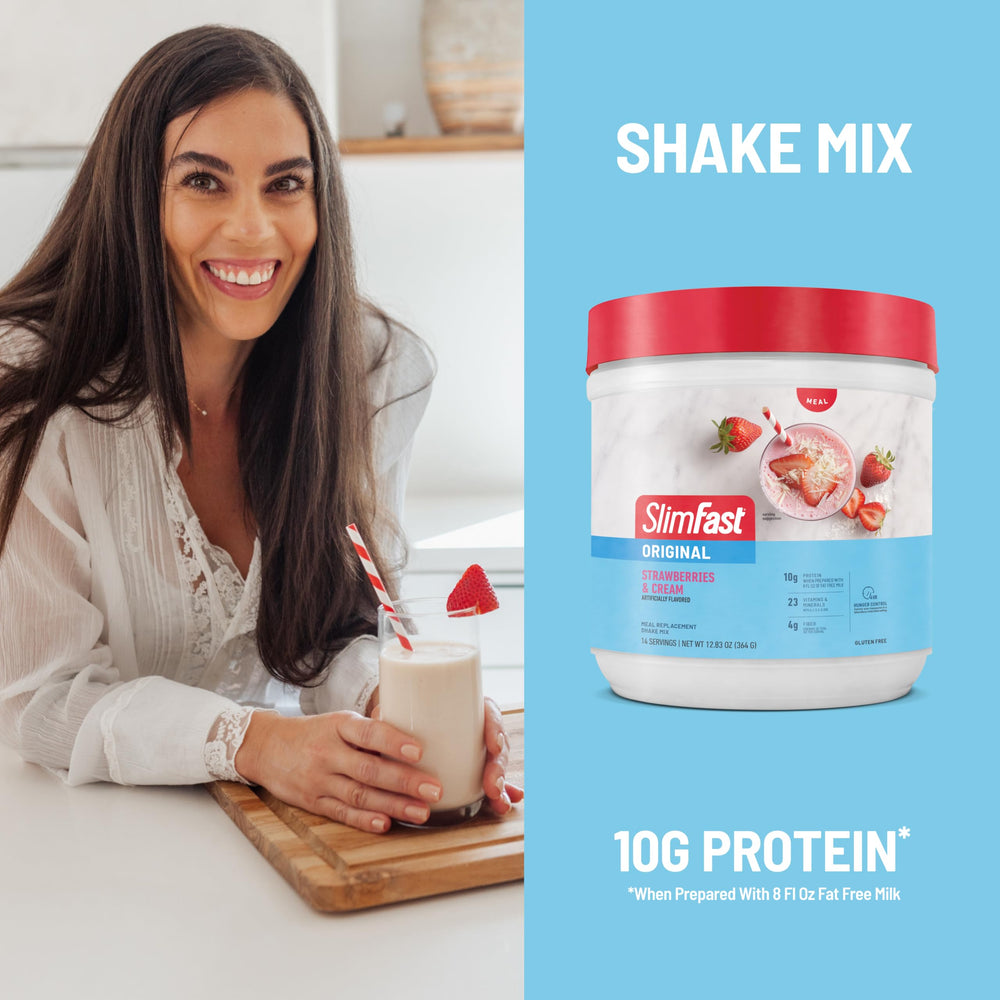 SlimFast 3-pack packaging underscores convenient, on-hand meal replacements.