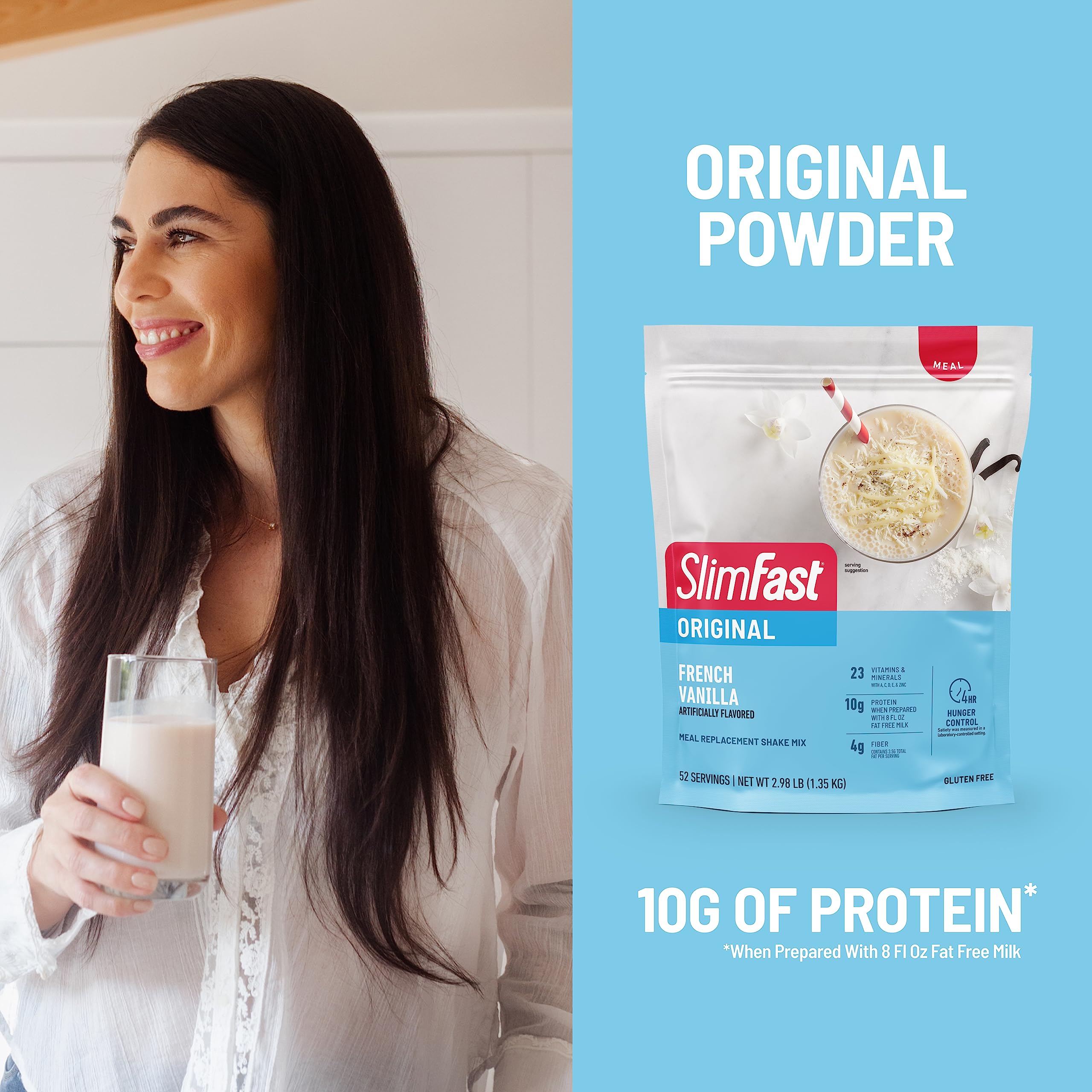 Nutrition label emphasizes SlimFast digestive fiber for easy digestion