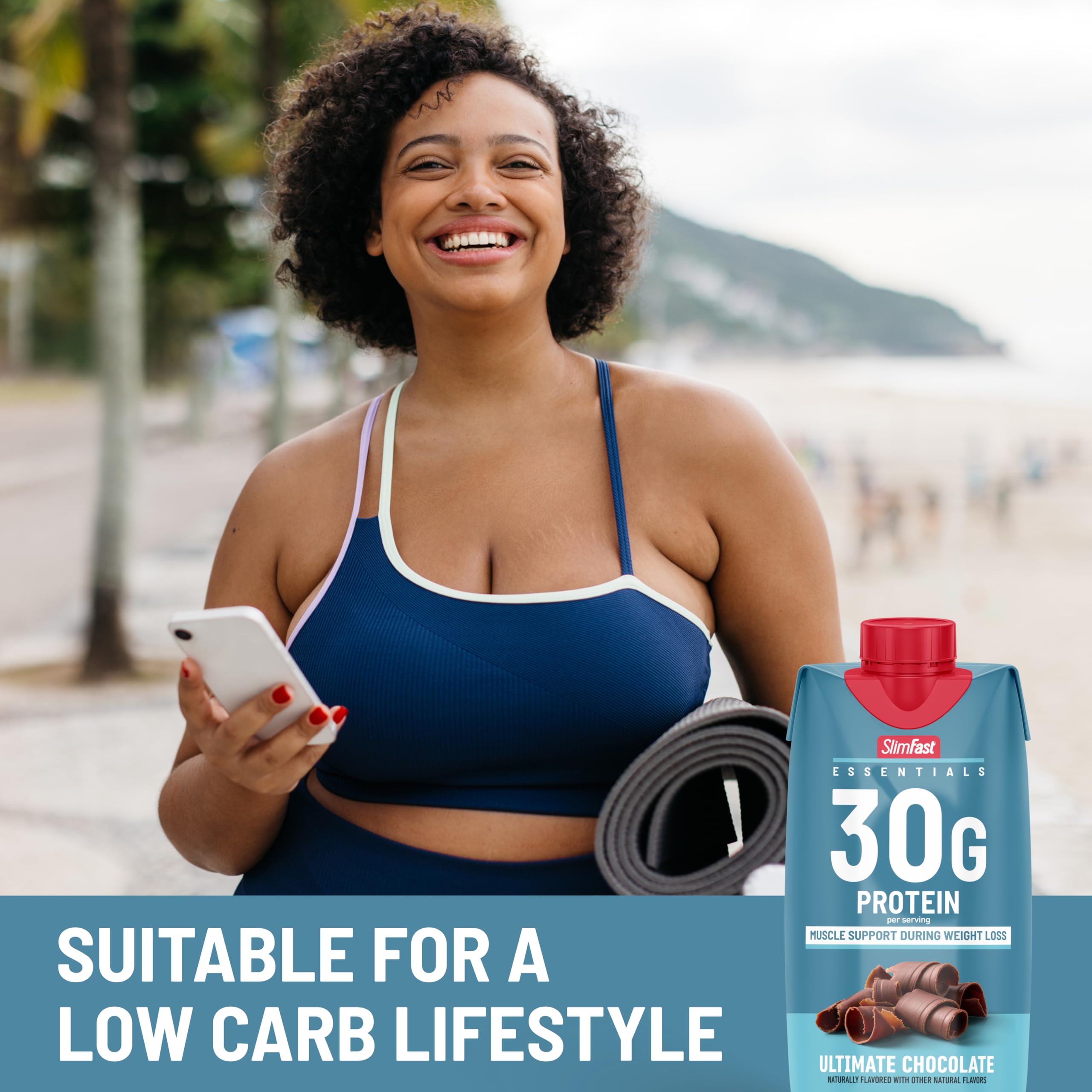 SlimFast Essentials 12-count pack display emphasizing grab-and-go convenience.