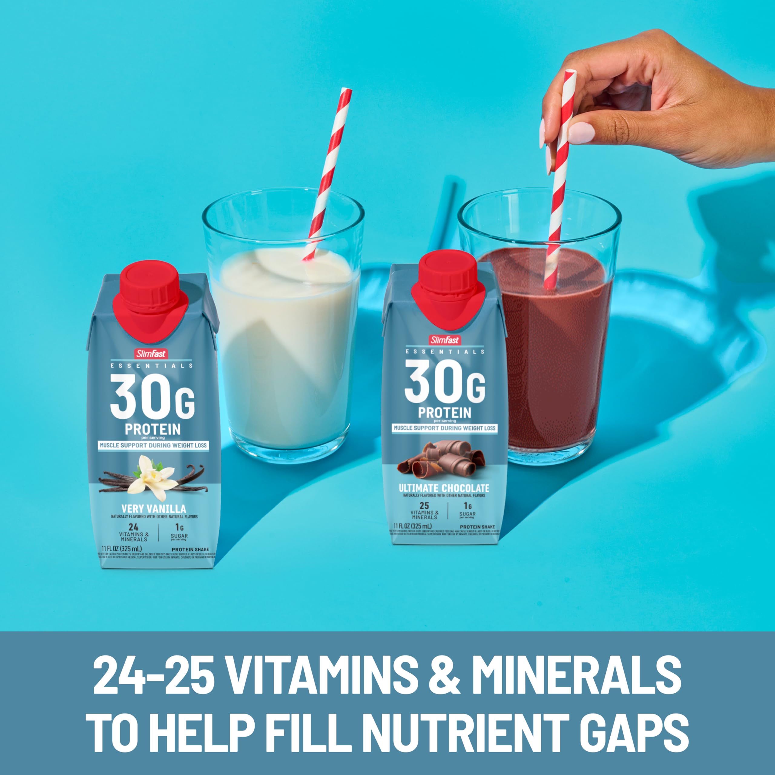 SlimFast Essentials ready-to-drink pack ready for morning routine.