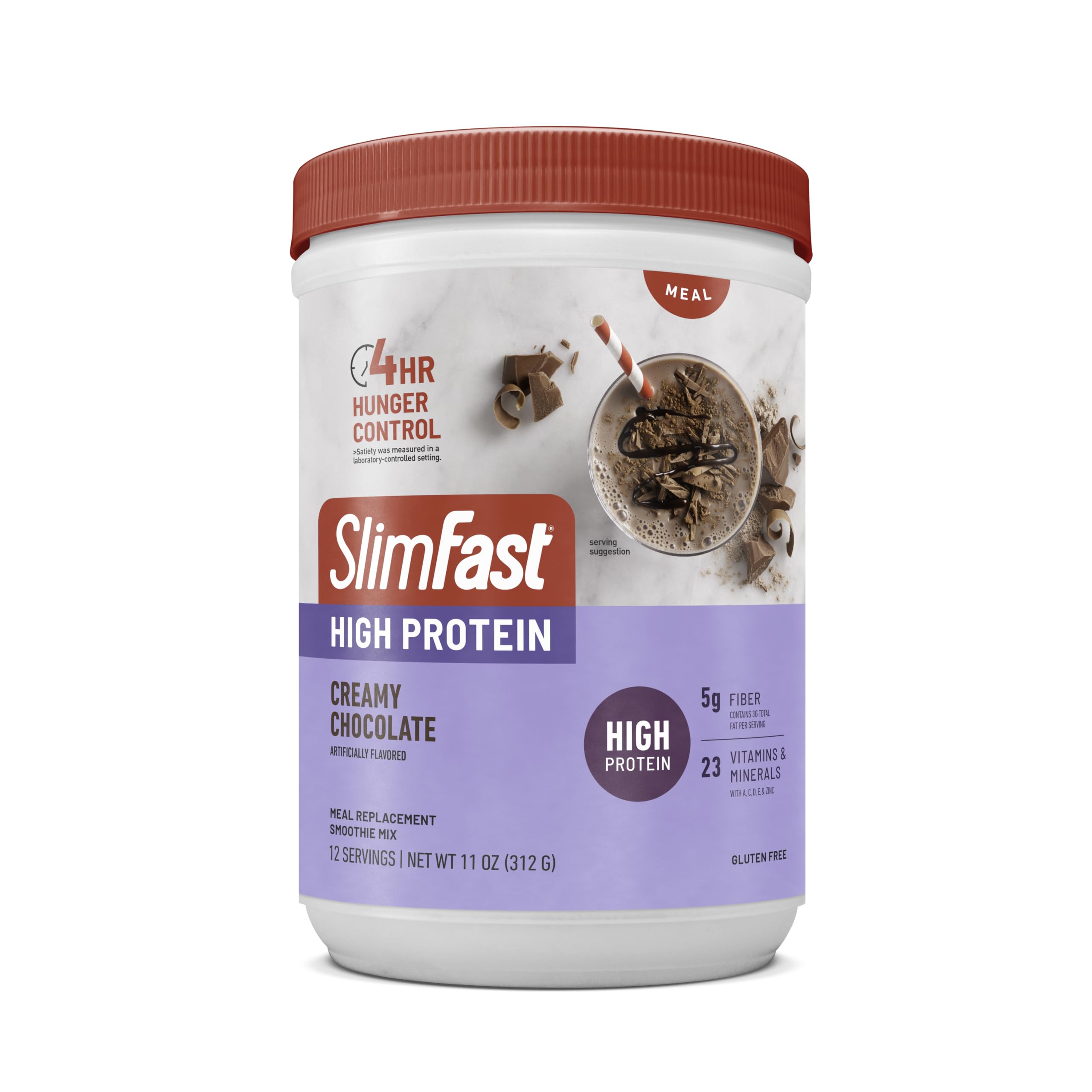Gluten-free SlimFast formula with 24 vitamins and minerals for balanced nutrition.