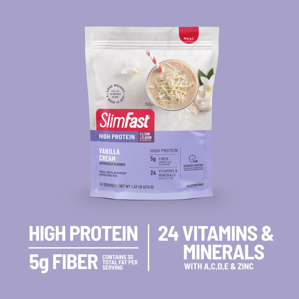 SlimFast gluten-free label highlighting 24 vitamins and minerals.