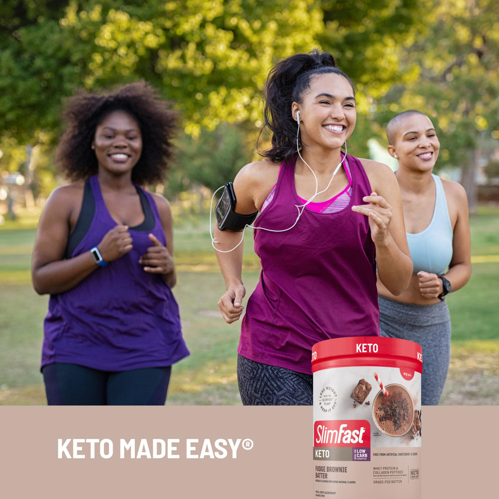 Nutrition info graphic for SlimFast Keto fudge brownie batter showing 4g net carbs