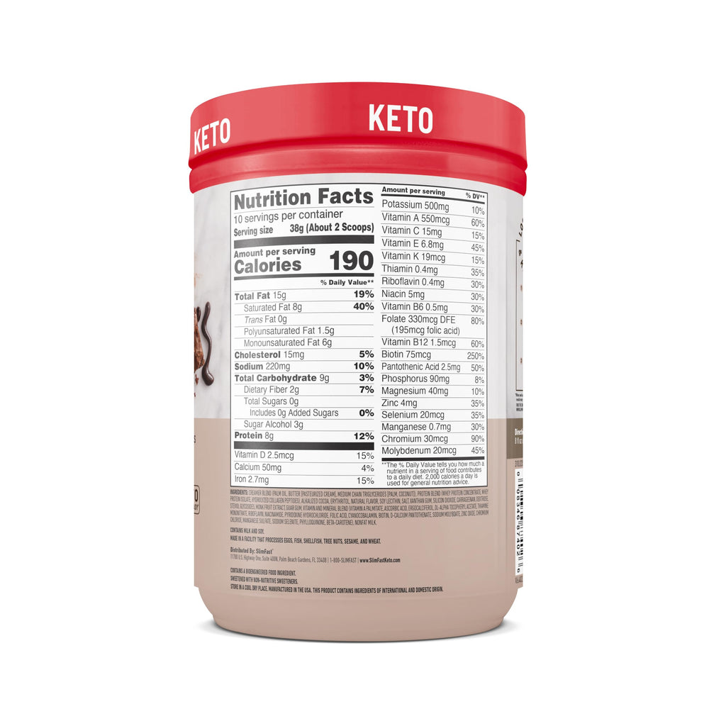 On-the-go SlimFast Keto shake canister for quick keto-friendly meals