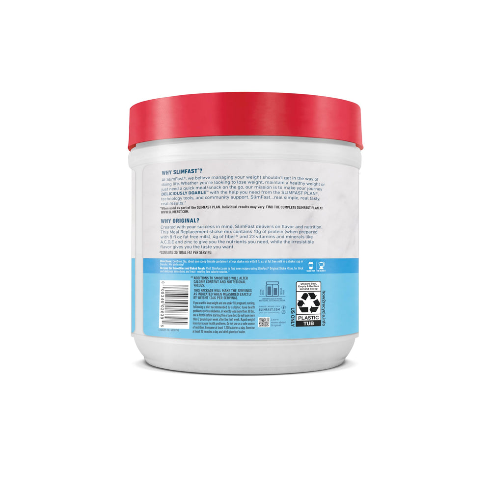 SlimFast nutrition icons emphasize protein, fiber, and essential vitamins.