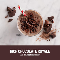 Scoop of SlimFast Original Chocolate Royale ready to mix into shake.