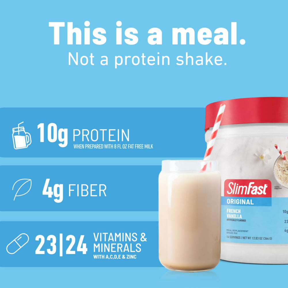 Pack of three SlimFast French Vanilla tubs for easy planning