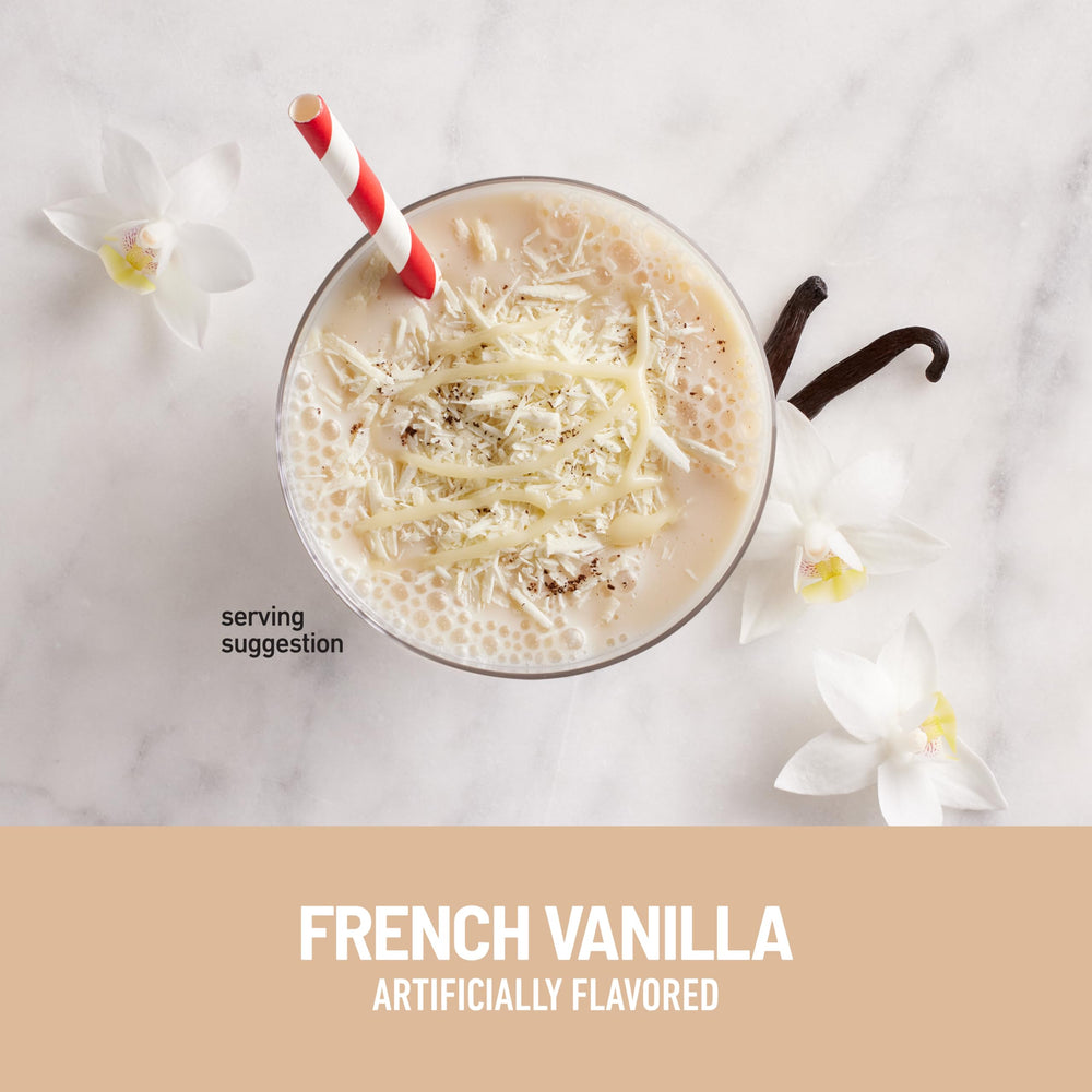 SlimFast Original French Vanilla scoop dispensing powder for quick shake prep.