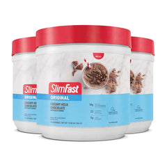 SlimFast Original Milk Chocolate shake cup showing creamy texture for on-the-go meals.