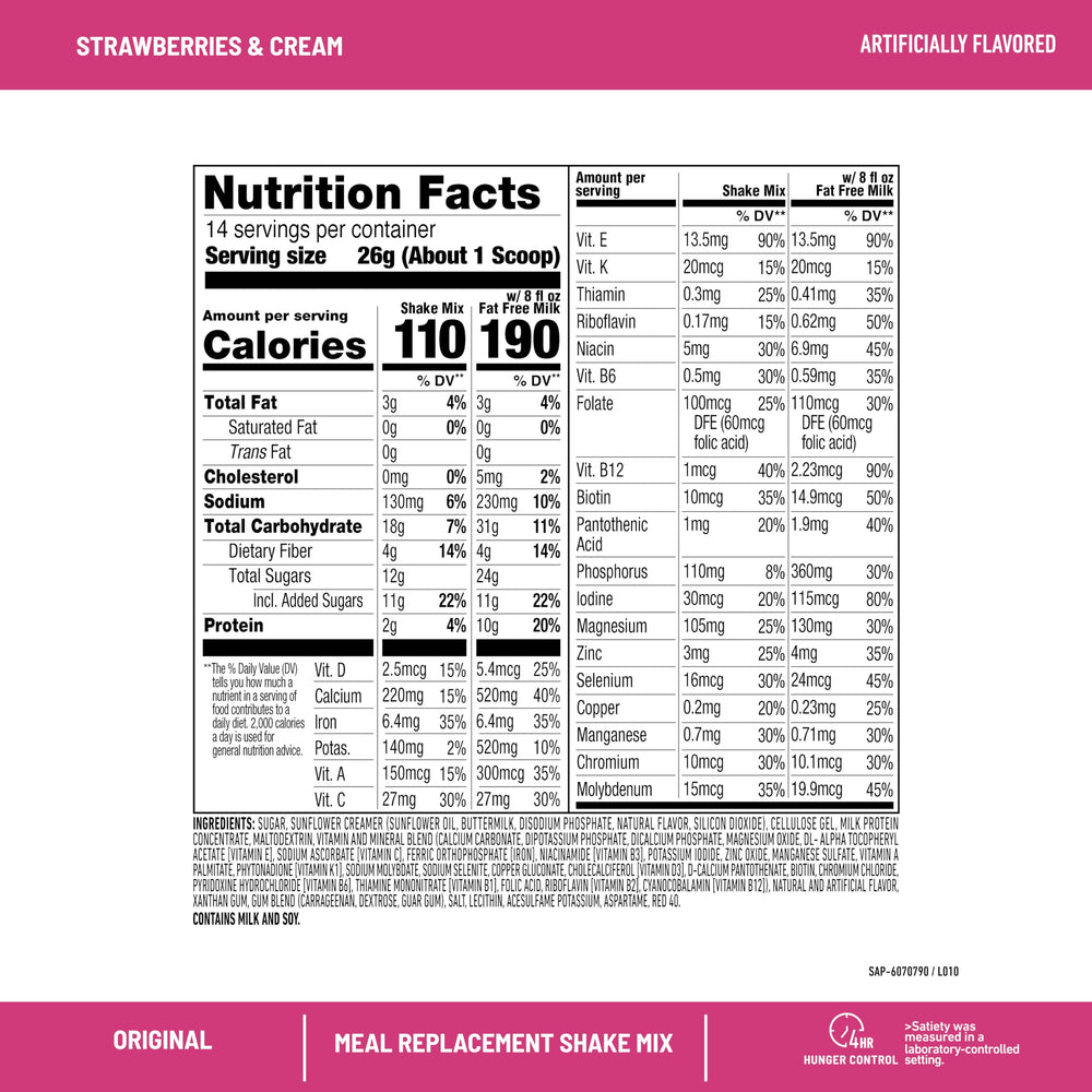 SlimFast Original powder scoop emphasizes easy portion control and balanced nutrition.