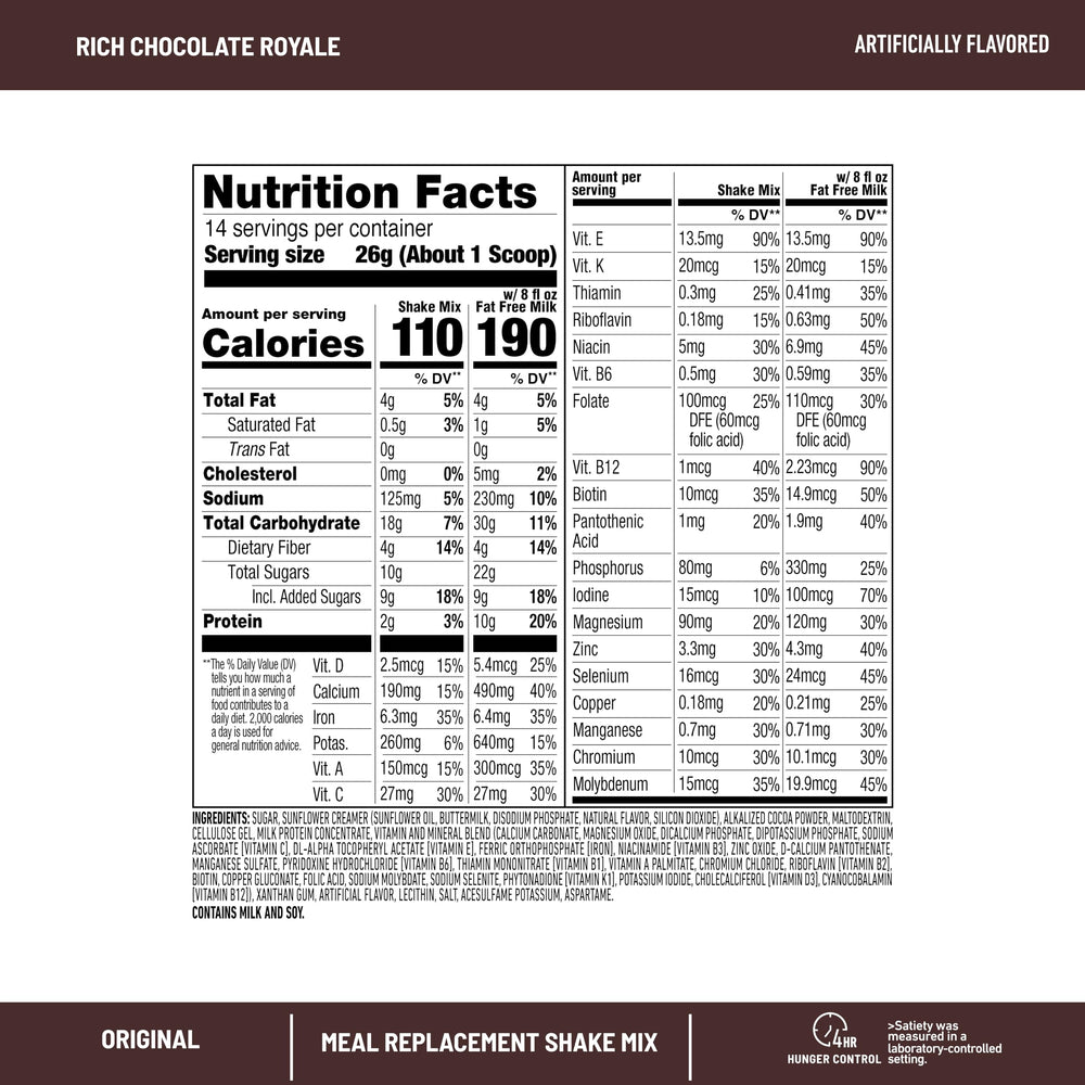 Packaging image of SlimFast Original Rich Chocolate Royale for convenient on-the-go use.