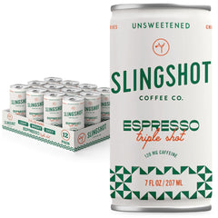 Slingshot Coffee Chilled Espresso triple shot can with smooth crema, ideal for on-the-go caffeine.
