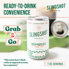 Slingshot Coffee direct-trade beans closeup shows premium sourcing and flavor.