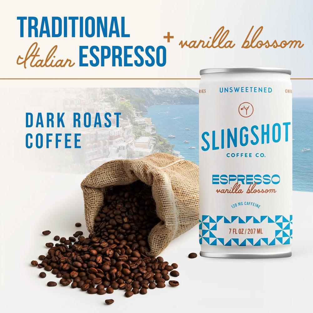 Slingshot Coffee Vanilla Blossom espresso pour in glass shows smooth vanilla notes.