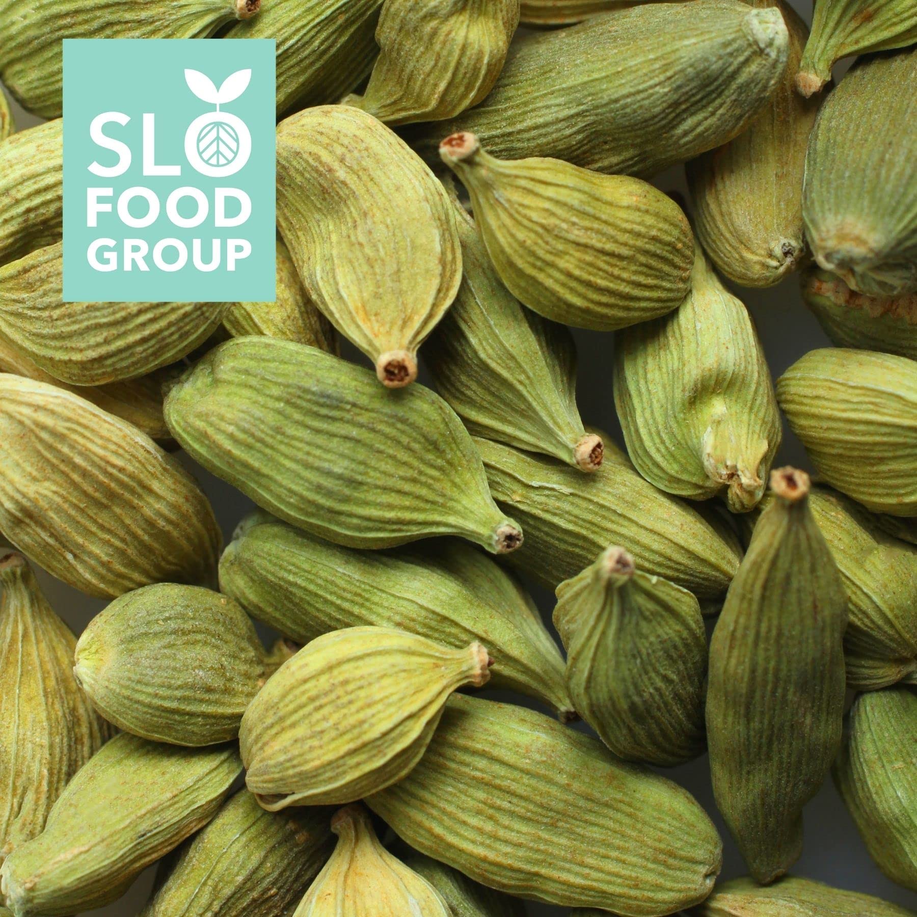 Slofoodgroup green cardamom pods highlighting fresh, ethical sourcing.