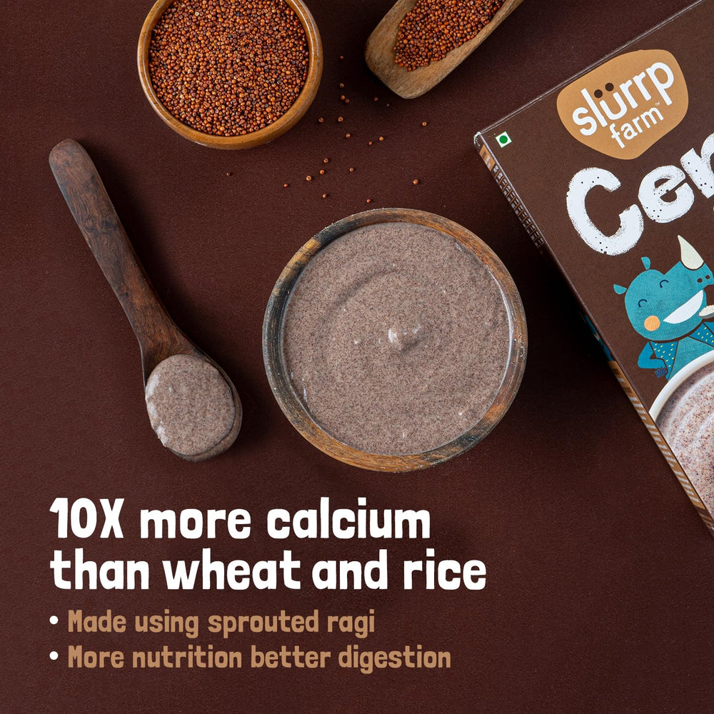 Slurrp Farm Sprouted Ragi Cereal cook time emphasizes a fast 2 minute prep