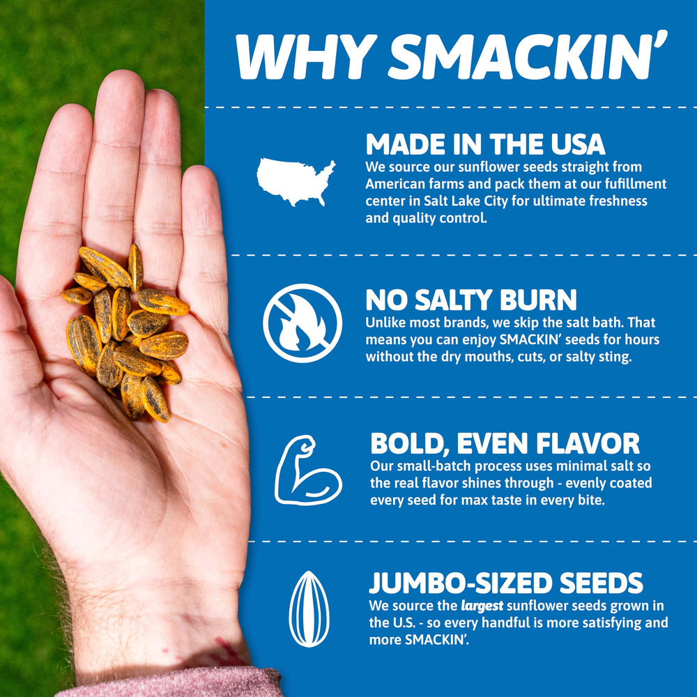 Smackin' Sunflower Seeds American-made label underscores USA production.