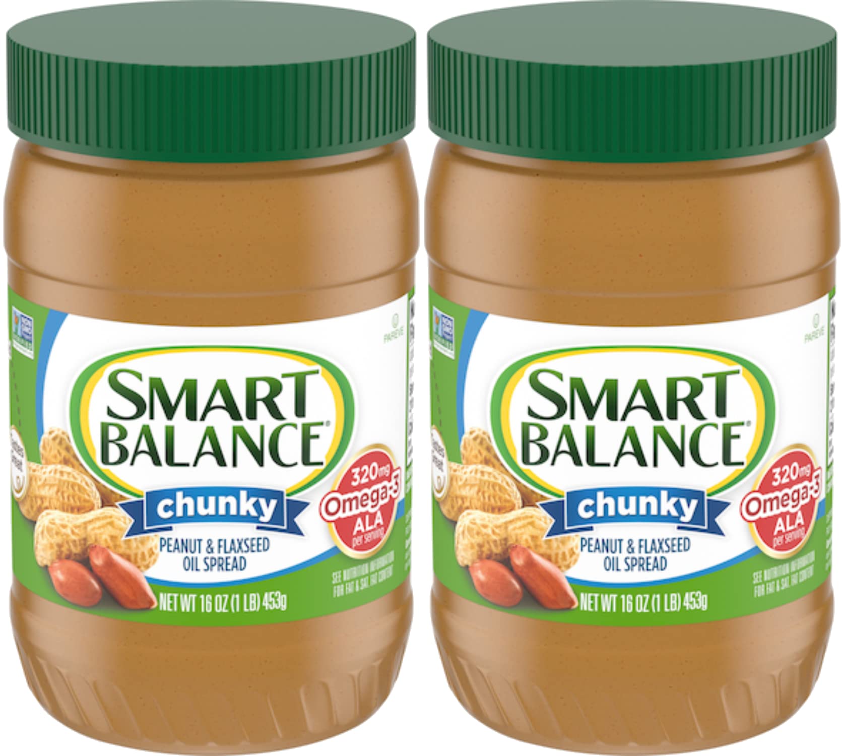 Smart Balance Rich Roast chunky peanut butter jar on shelf, ready for breakfast.