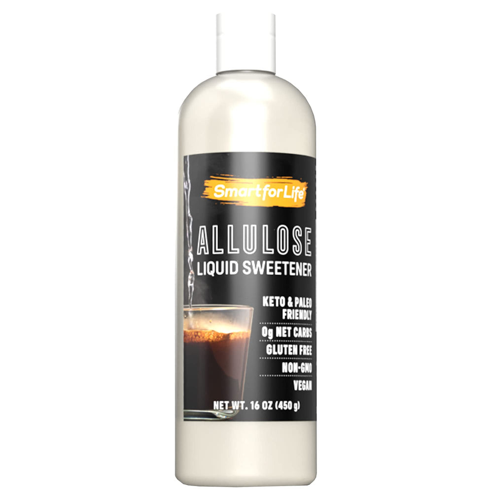 Smart for Life Allulose syrup bottle showing zero net carbs for keto-friendly baking