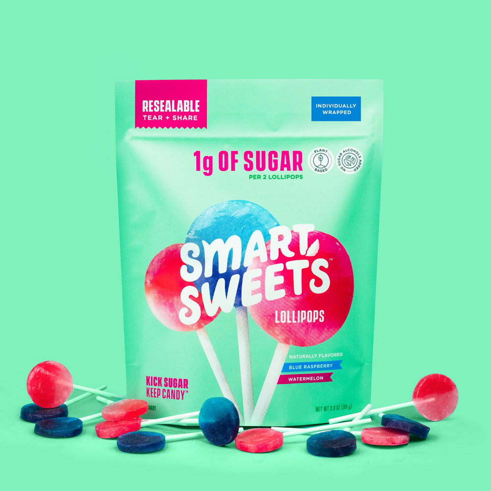 SmartSweets lollipops on shelf display for easy shopping