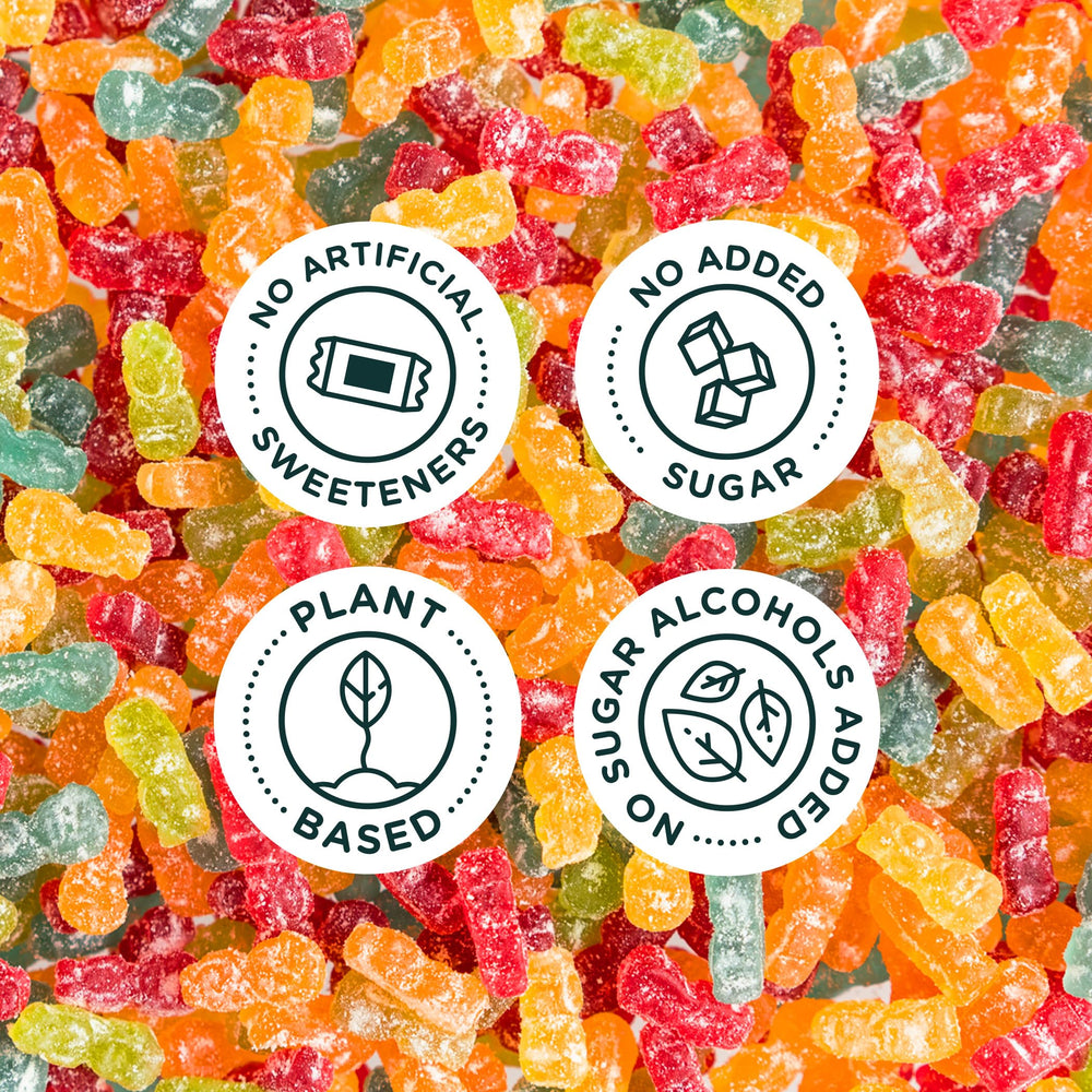 SmartSweets Sour Blast Buddies Blue Raspberry flavor display highlighting no artificial sweeteners.