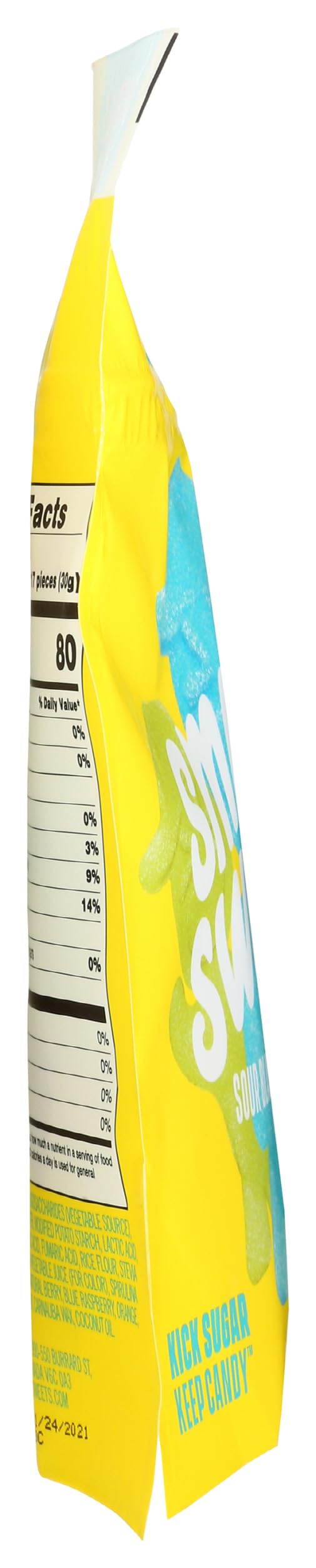 SmartSweets Sour Blast Buddies rainbow tones highlighting fun, flavorful snacking option.