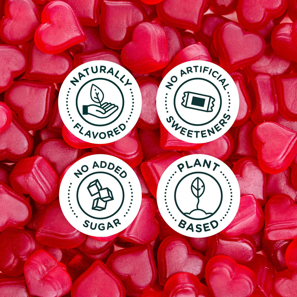 SmartSweets Strawberry Hearts ingredients section with natural flavors and fiber