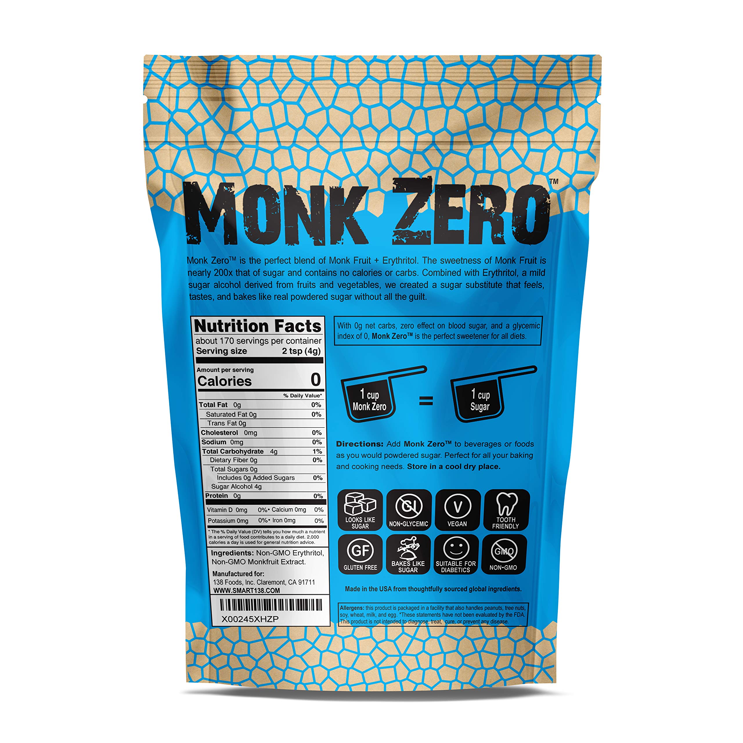 Smart138 Monk Zero dissolving in coffee, providing non-glycemic sweetness.
