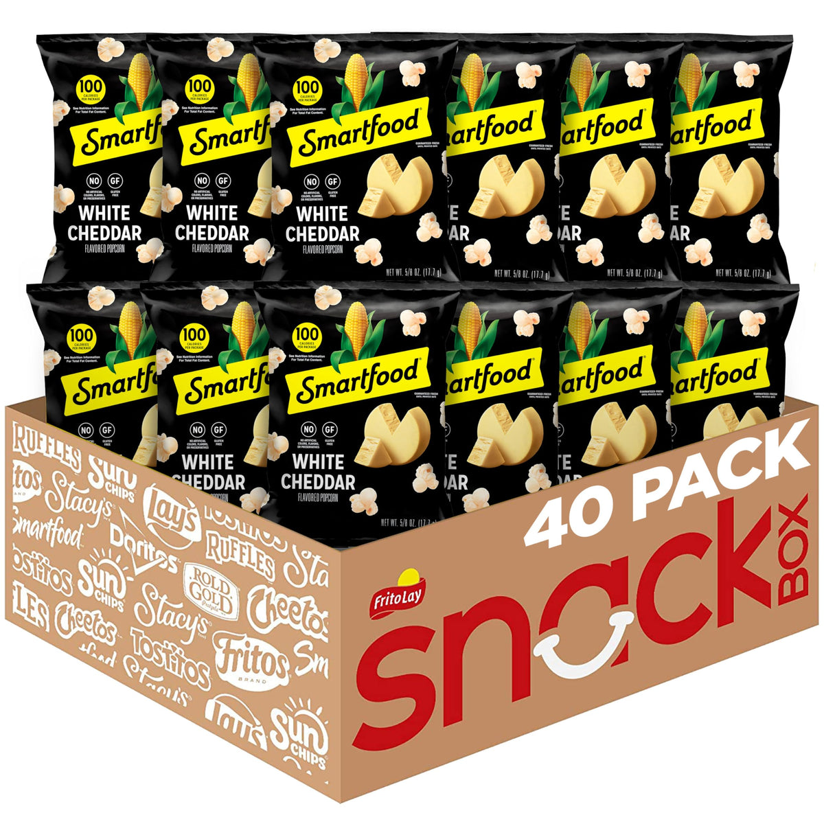 Smartfood White Cheddar popcorn bag close-up highlighting real cheese flavor.