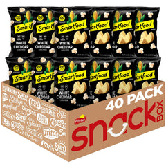 Smartfood White Cheddar popcorn bag close-up highlighting real cheese flavor.