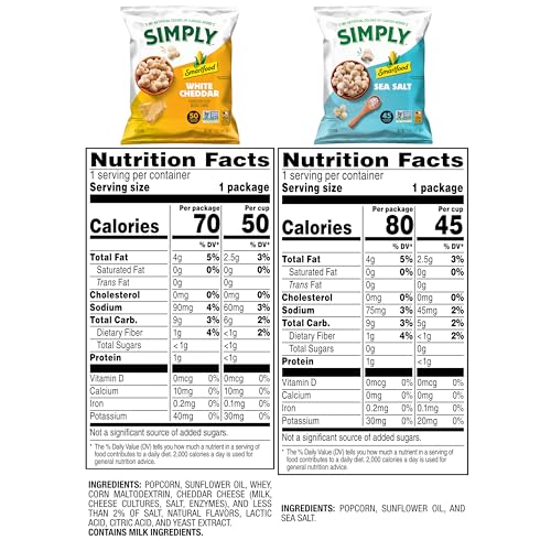 Smartfood Simply Variety Sea Salt bags offer a light, crisp snack at 45 calories per cup.