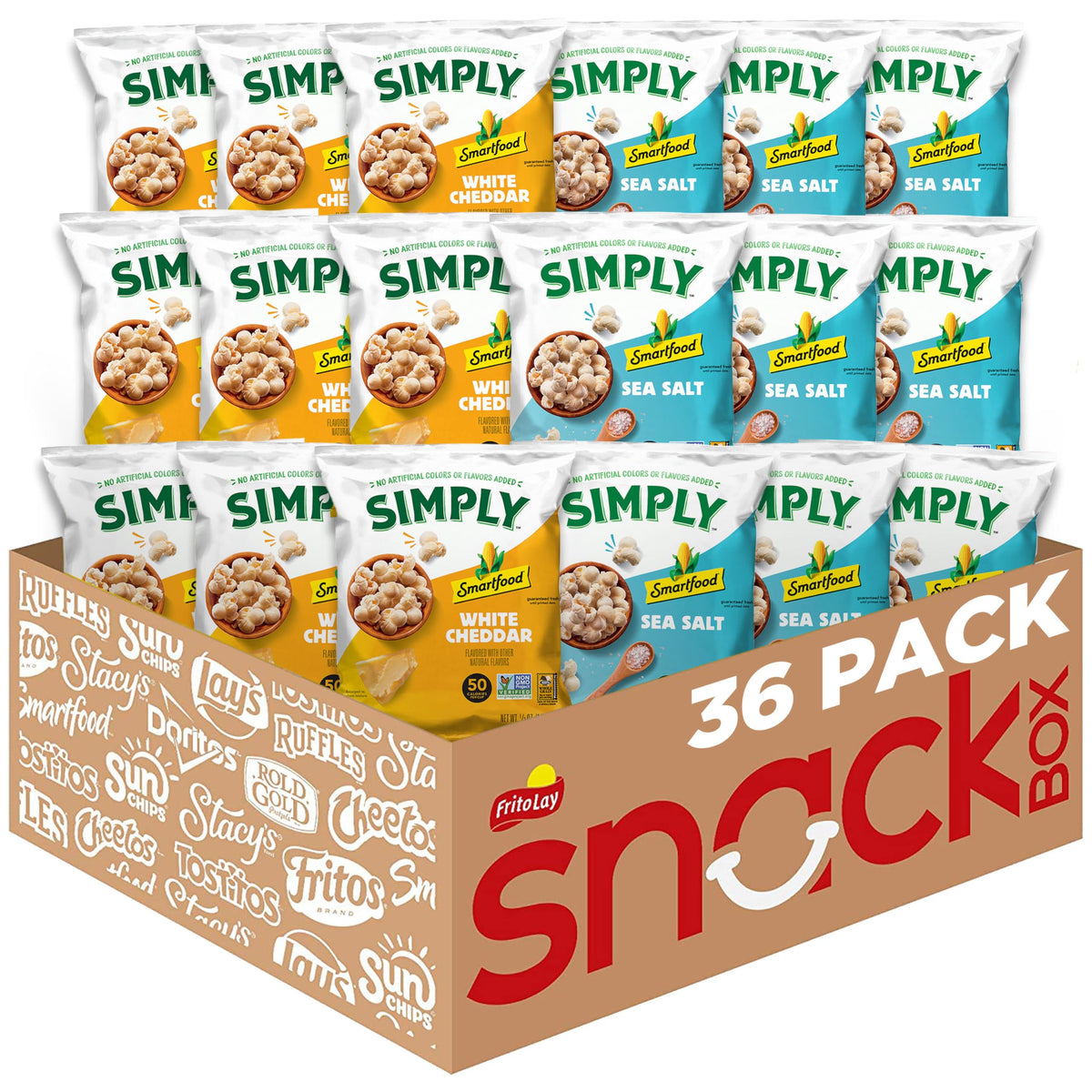 Smartfood Simply Variety White Cheddar bags offer bold flavor for lunchboxes.