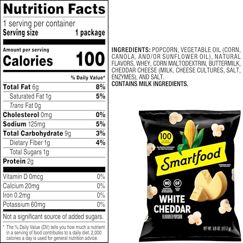 Smartfood White Cheddar coating visible on popcorn kernels.