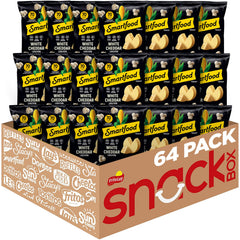 Smartfood White Cheddar popcorn 64-pack front view, convenient multi-pack for family snacking.