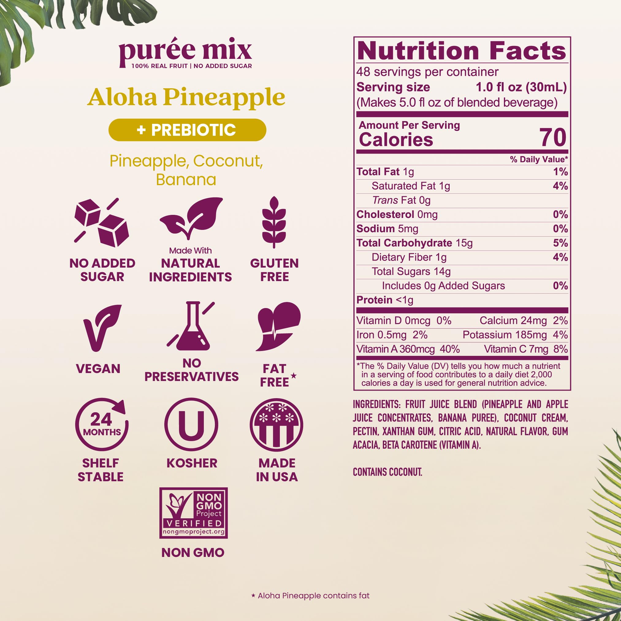 Smartfruit Aloha Pineapple Purée glass with tropical smoothie