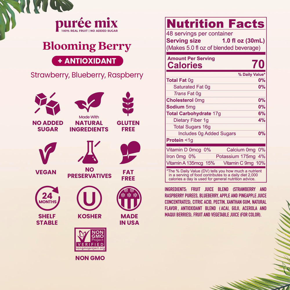 Smartfruit Blooming Berry puree pour adds natural flavor to beverages.