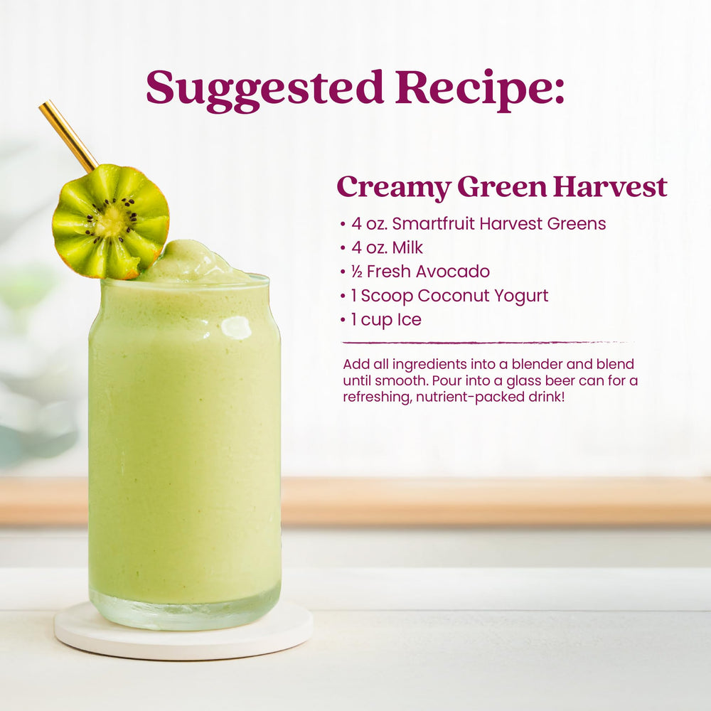 Smartfruit Harvest Greens + Detox tea mix in a cup.