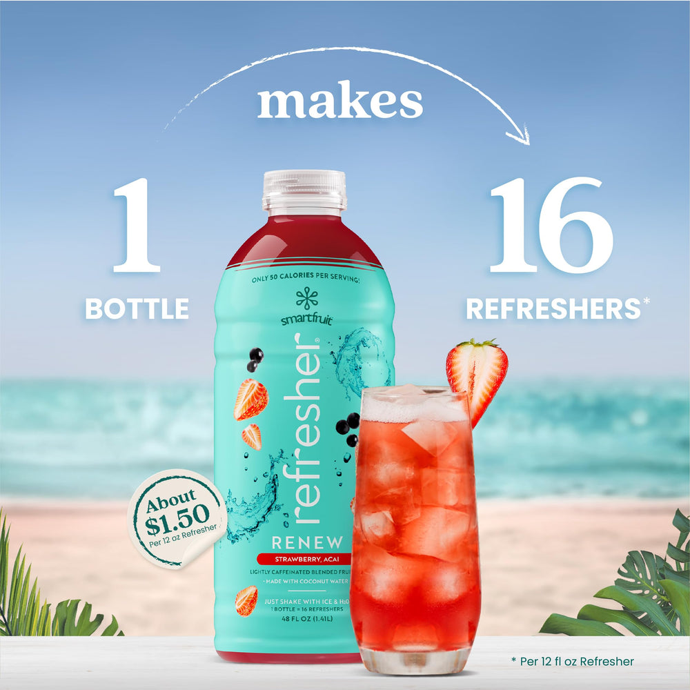 Smartfruit Renew Refresher coconut water pour highlighting refreshing hydration