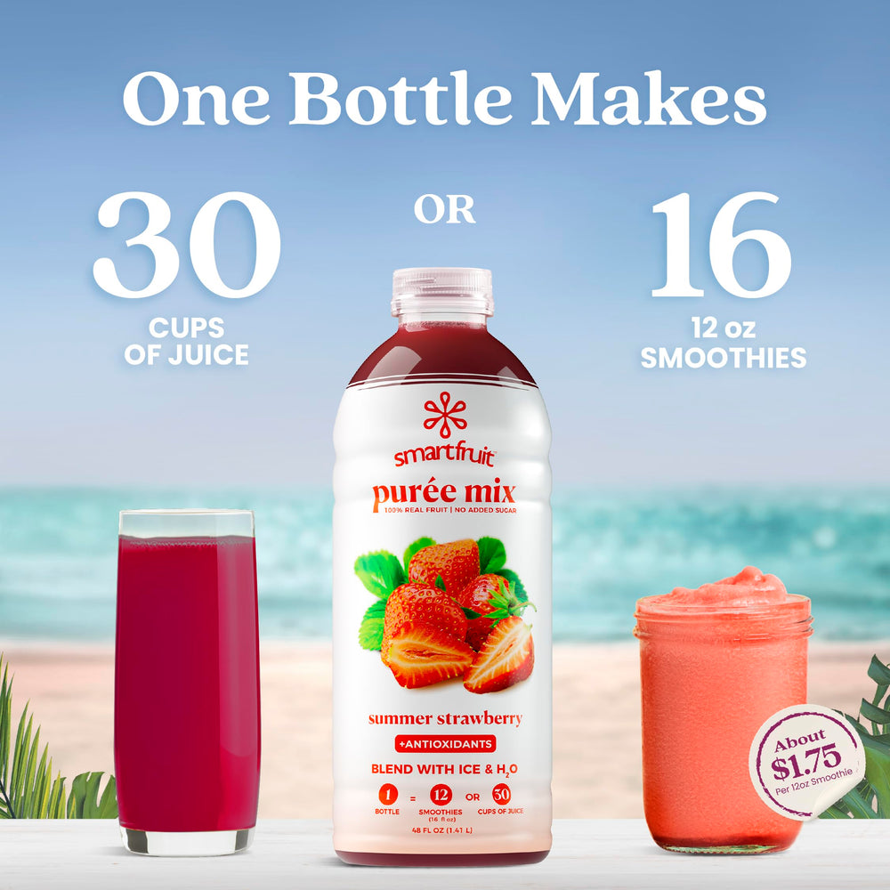 Smartfruit smoothie in blender showcasing quick, healthy breakfast option.