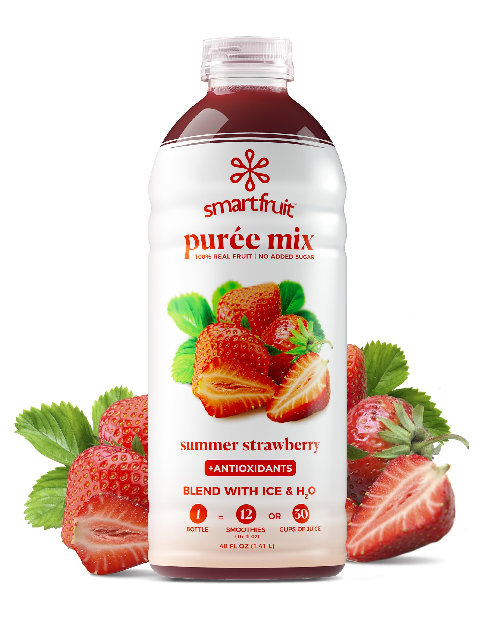 Smartfruit Summer Strawberry Purée bottle, perfect for smoothies and breakfast bowls.