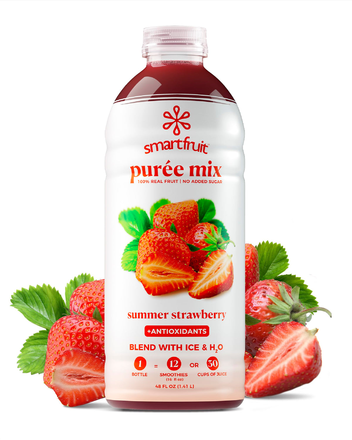 Smartfruit Summer Strawberry Purée bottle, perfect for smoothies and breakfast bowls.