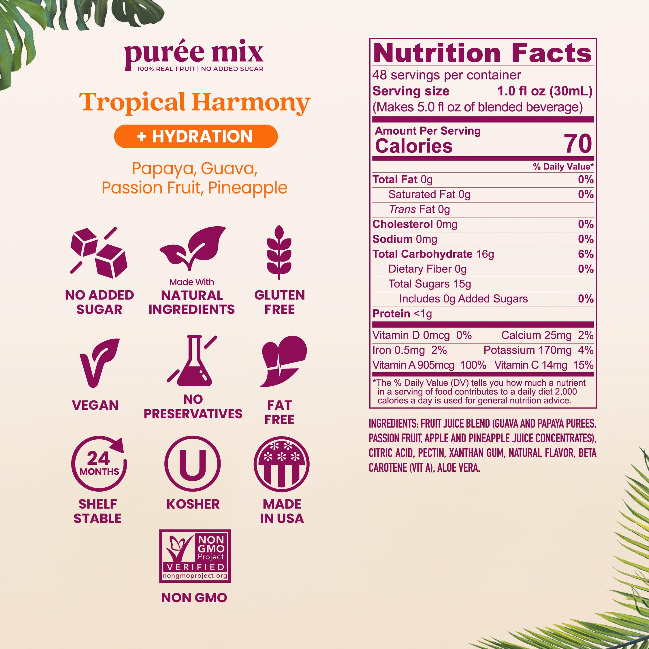 Smartfruit Tropical Harmony bottle being poured into a glass for quick home juice blends.