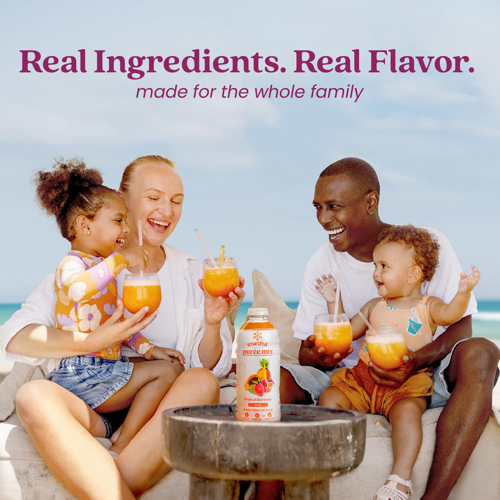 Smartfruit Tropical Harmony bottle alongside cocktail ingredients for creative at-home drinks.