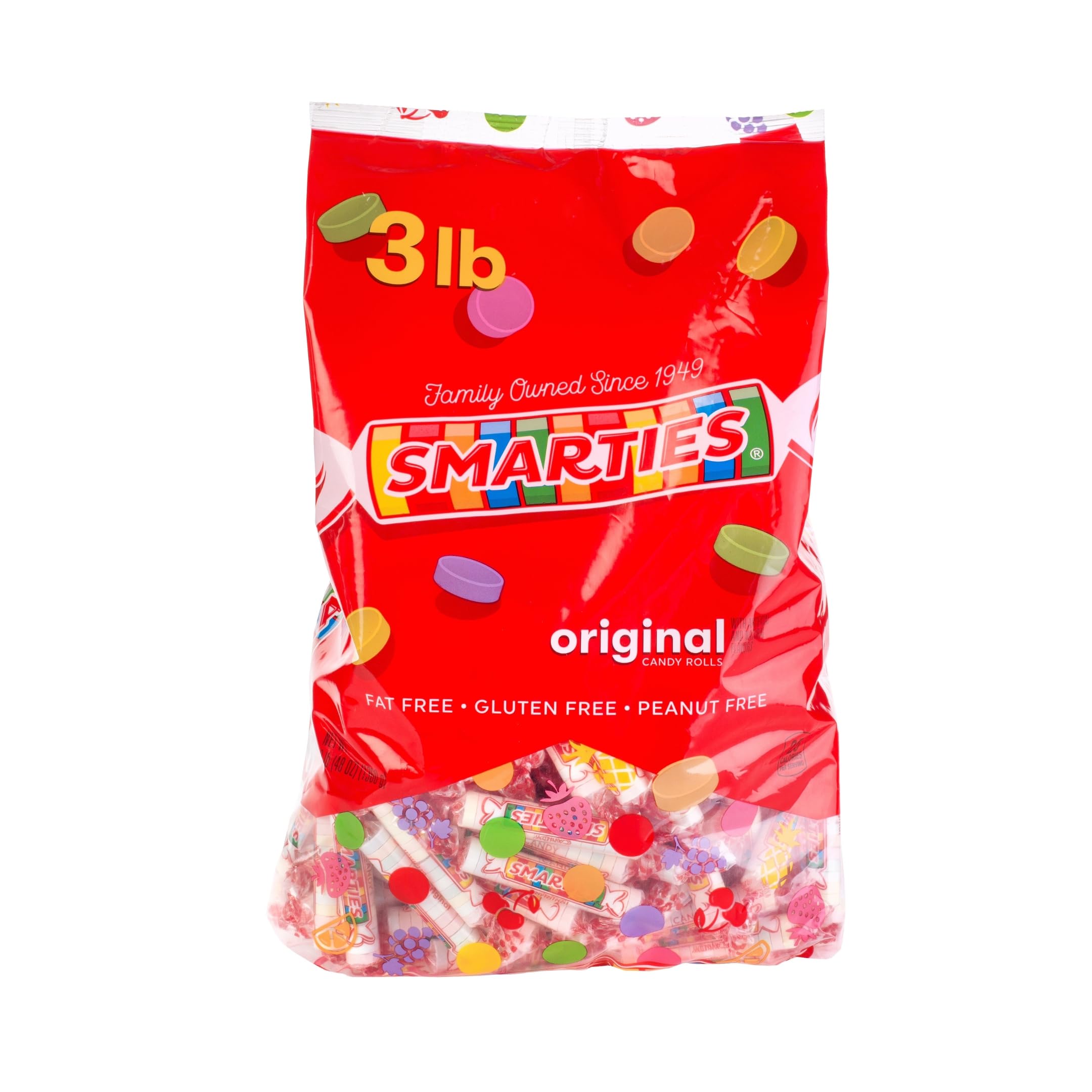 Smarties bulk rolls original flavor bag showcases colorful candies for sharing.