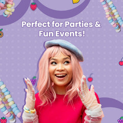 Stretch-string design of Smarties necklace keeps candies together for easy wear.