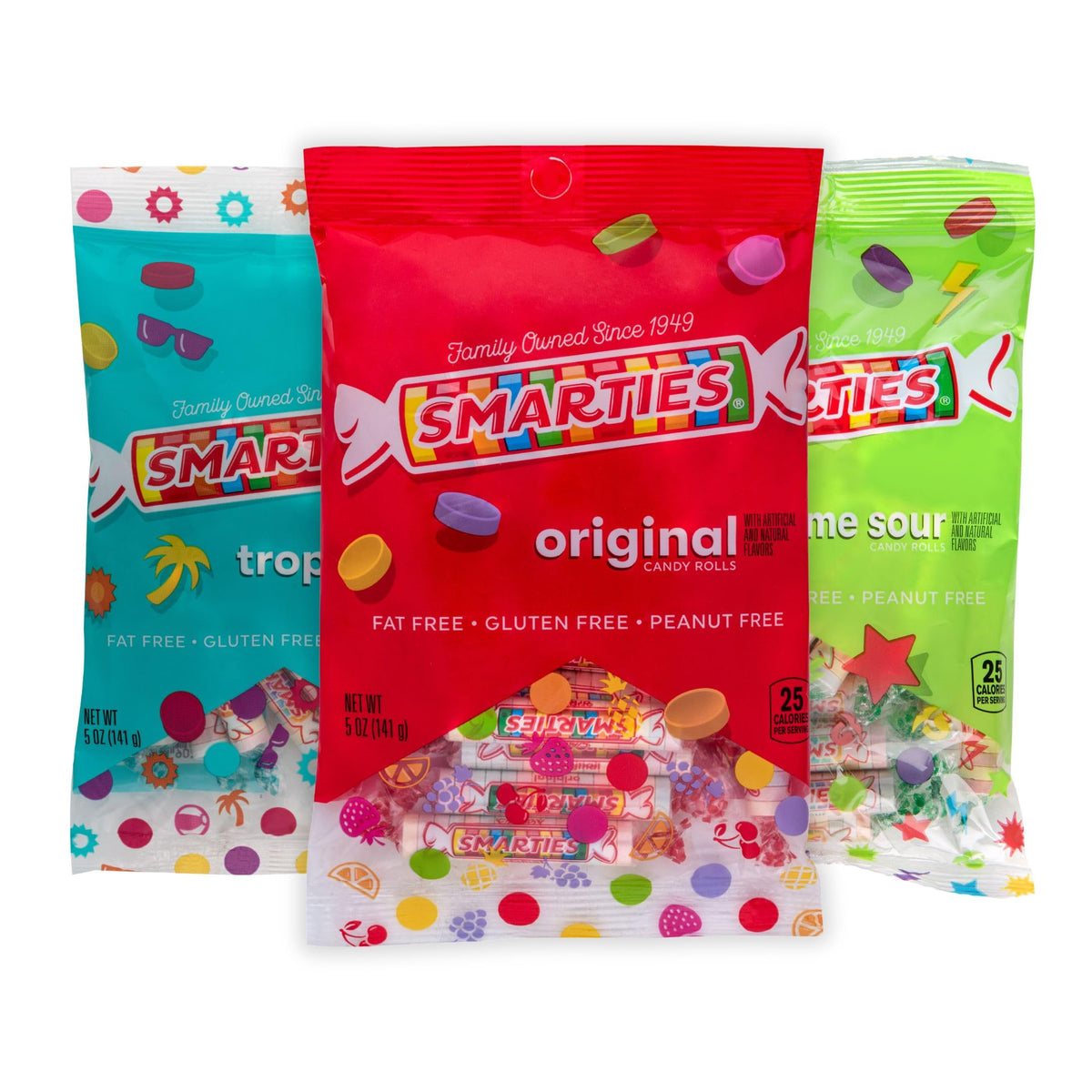 Smarties Candy Triple Pack rolls, classic flavors unwrapped, ideal for sharing at gatherings.