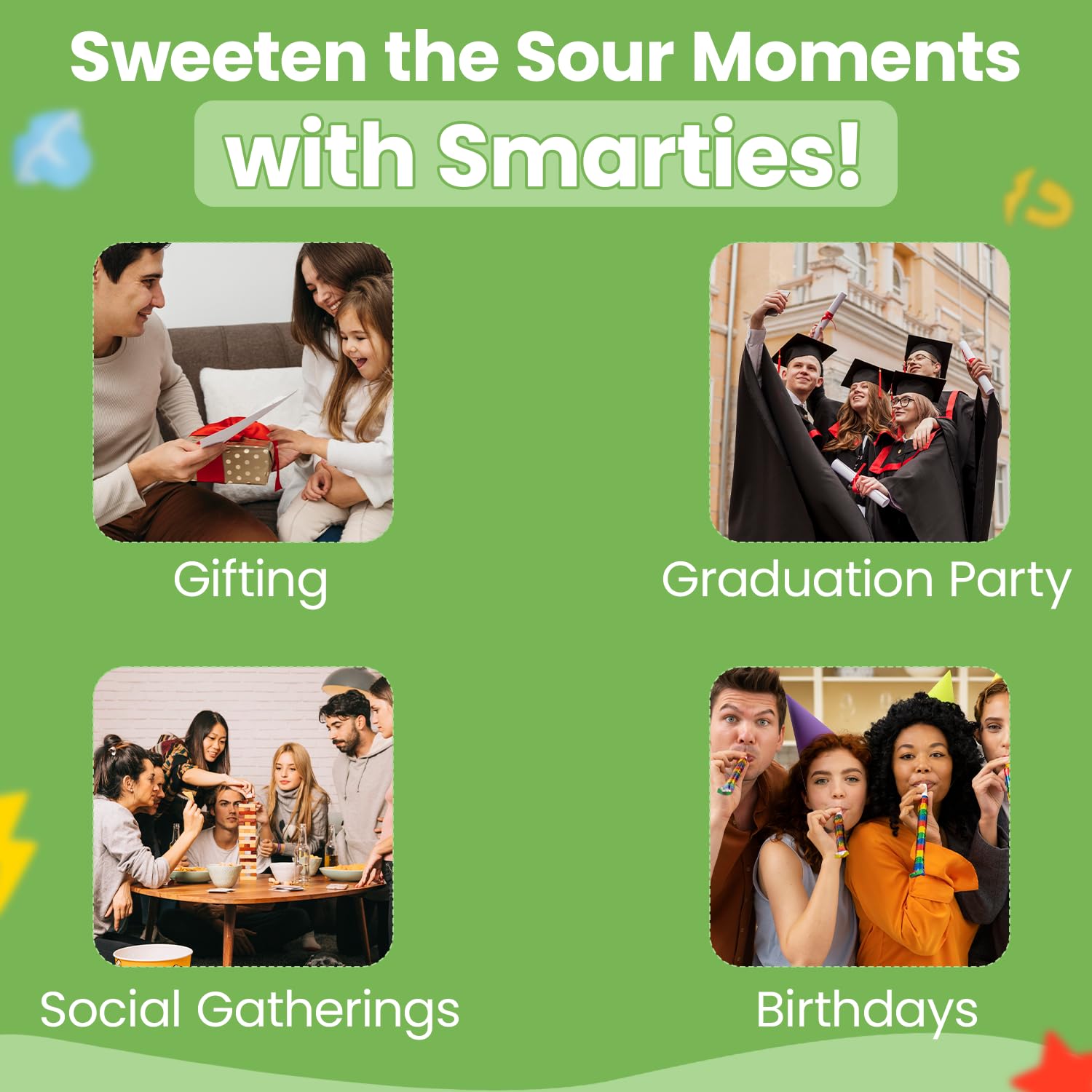 Smarties holiday-friendly trio fits Halloween baskets and festive treat bags.