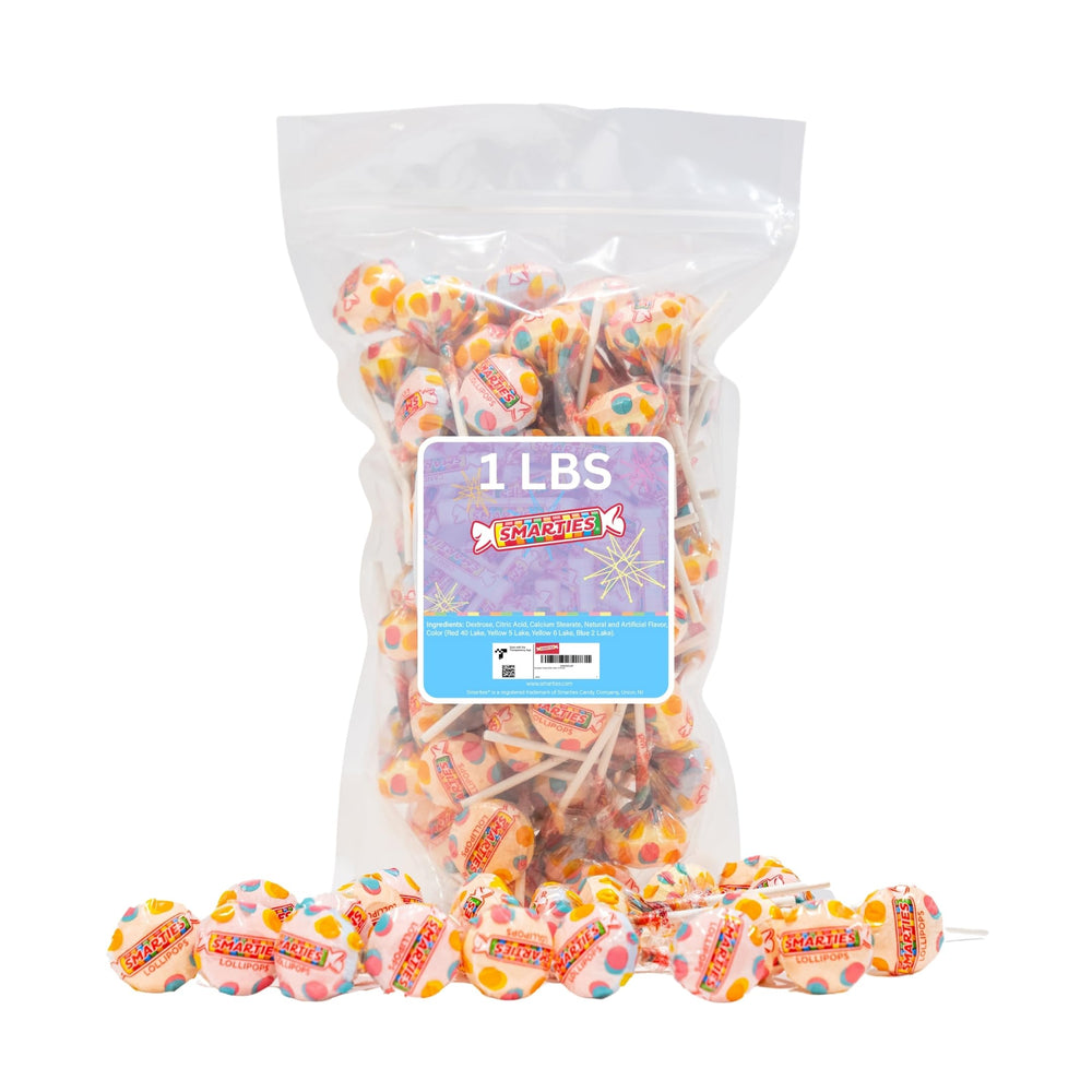 Smarties Double Lollies bulk jar with assorted fruit flavors for parties.
