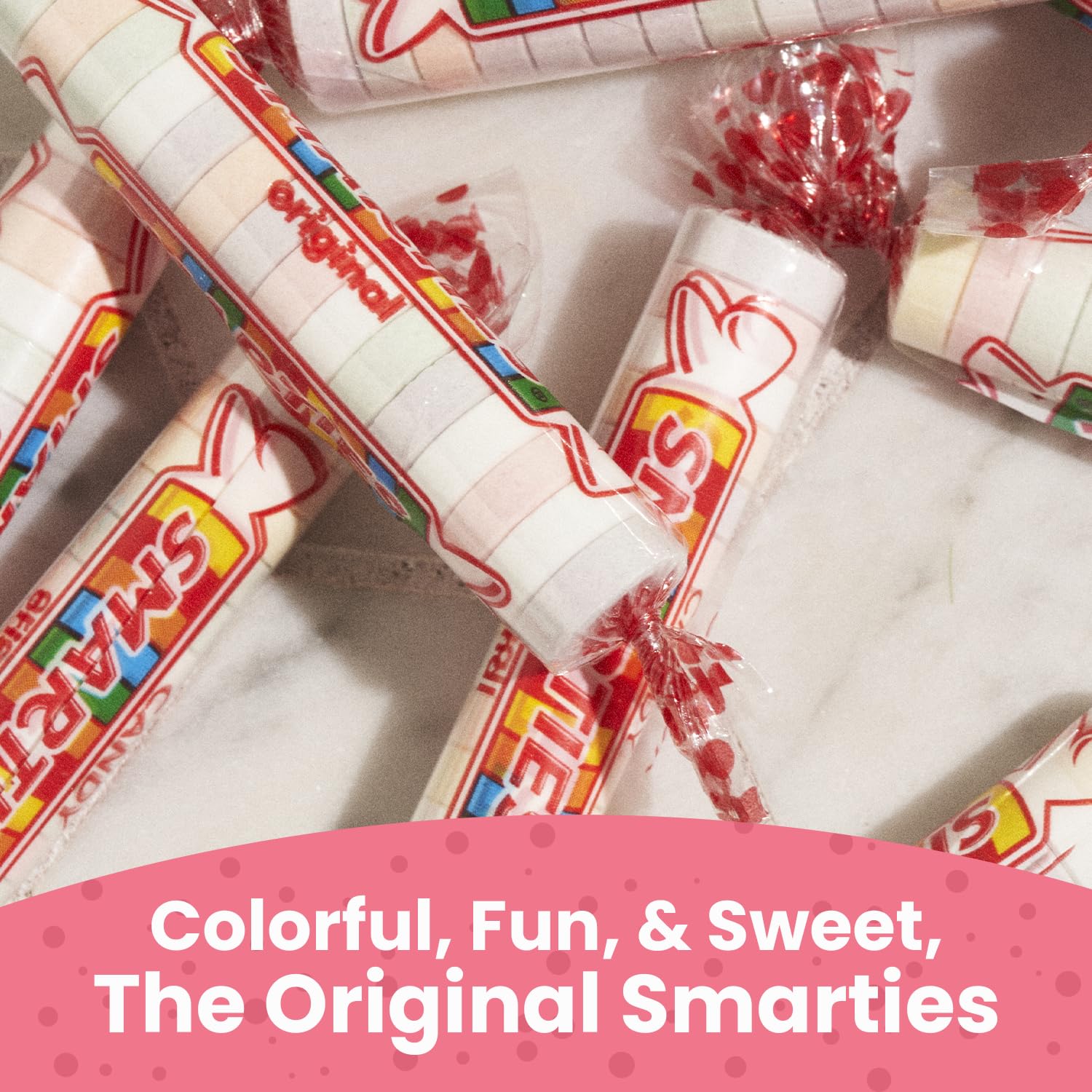 Smarties Halloween candy rolls on display, perfect for trick-or-treat baskets.